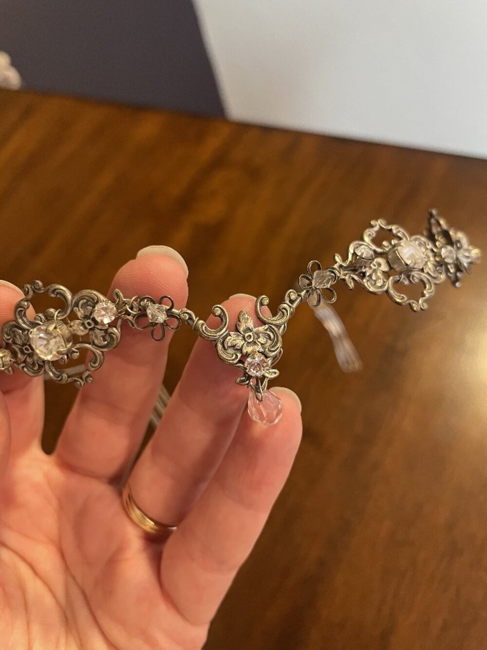 Floral Filigree Bridal Headband with Rhinestones